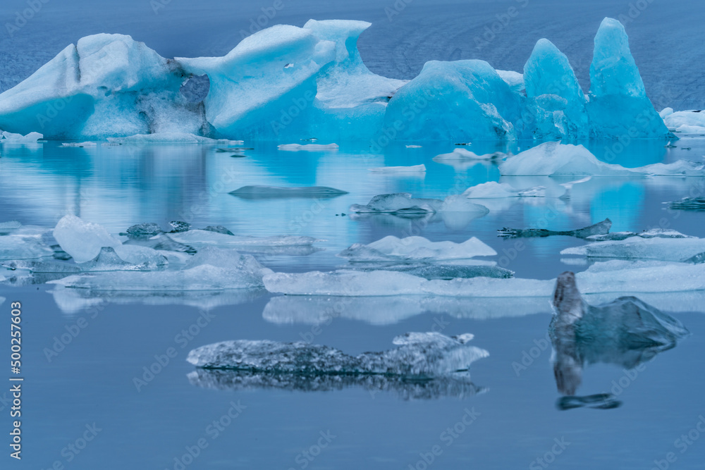 Massive deep blue Icebergs on Jokulsarlon lagoon