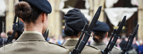 Foto Horizontal banner or header with uniformed women standing during the military ceremony in Bologna, Italy