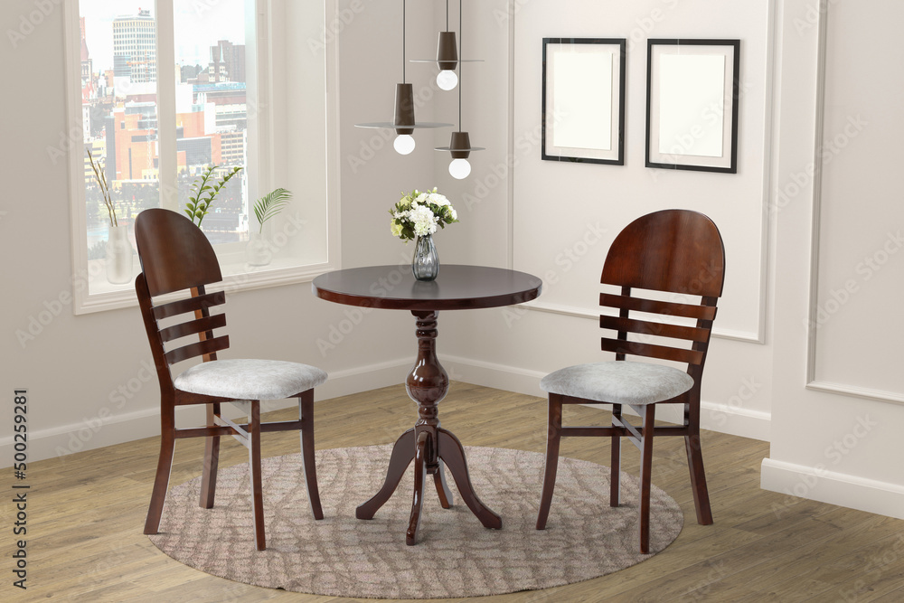 Fototapeta premium 3D rendering of Dining room interior. interior design .dinning table