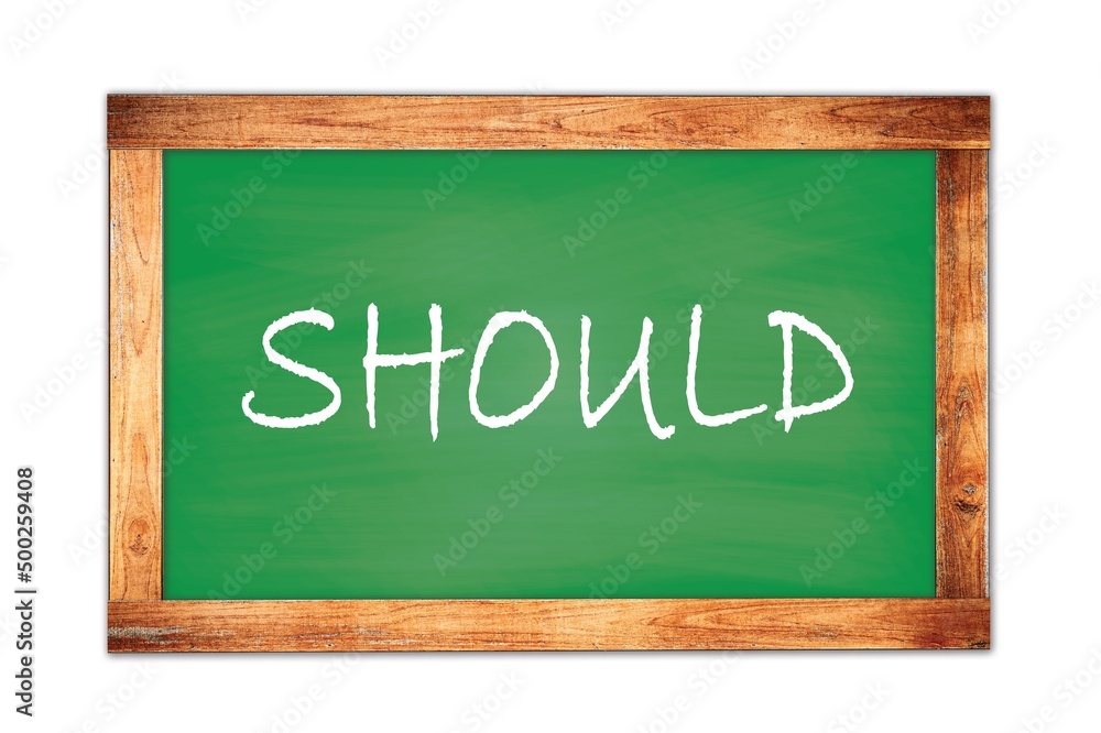 SHOULD text written on green school board. SHOULD text written on green school board.