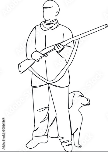 hunter with dog with gun retro