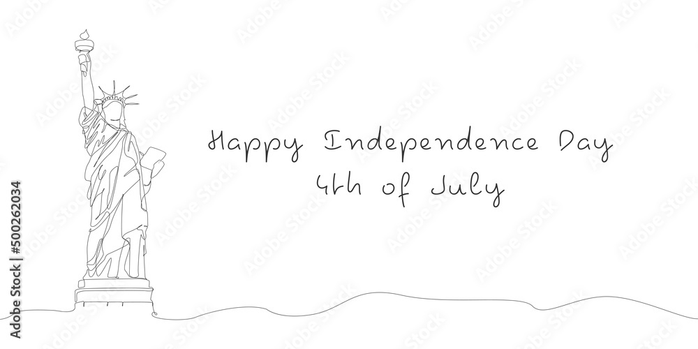 Fototapeta premium United States of America Independence Day. 4th of July. Statue of Liberty one line banner. Vector isolated