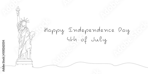 United States of America Independence Day. 4th of July. Statue of Liberty one line banner. Vector isolated