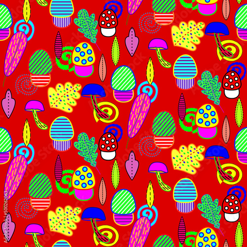 Vector seamless half-drop pattern, with mushrooms © eLifeS