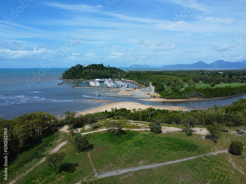 Foto Aerial view of tinity inlet with harbour and constuction site