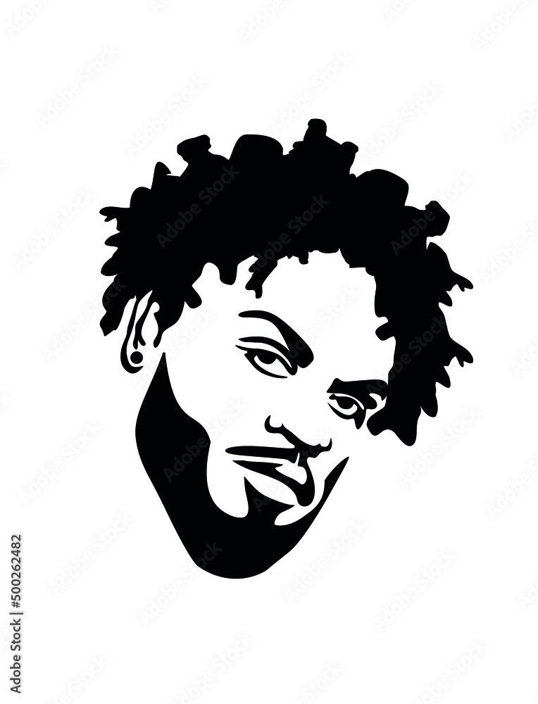 Black african american afro male face portrait vector silhouette with  Mohawk dreadlocks curls waves hair style, bearded man head  stencil .Vinyl wall sticker decal. Cricut. Barber shop. DIY Stock Vector |  Adobe