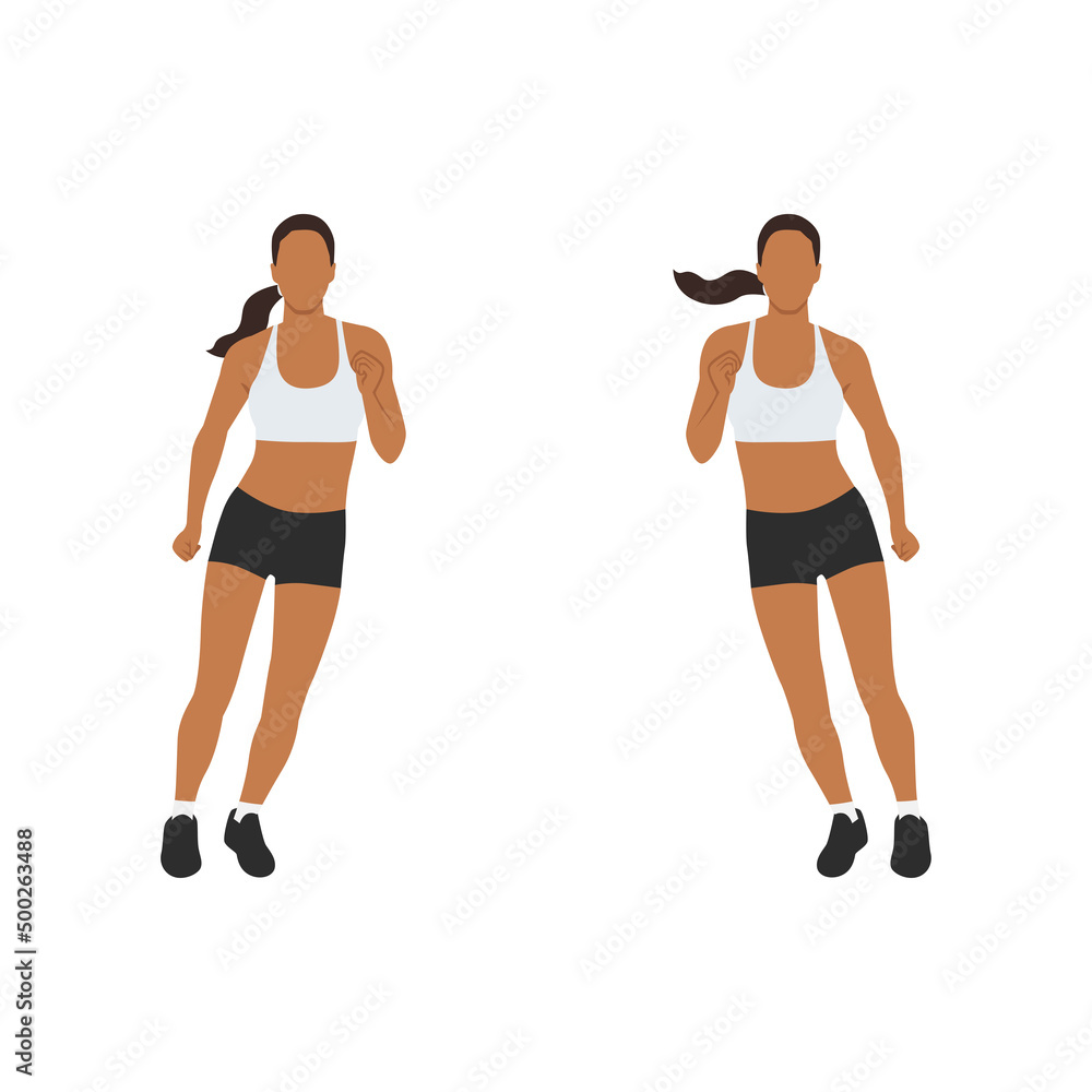 Woman doing Side to side hops exercise. Flat vector illustration isolated on white background