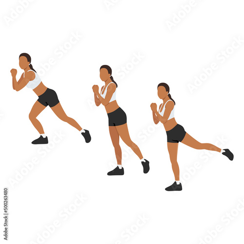 Woman doing Single leg squat kickback exercise. Flat vector illustration isolated on white background