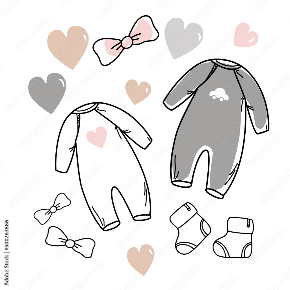 Obraz premium Set of hand drawn baby girl and boy. Cartoon sketch style doodle for icon, banner