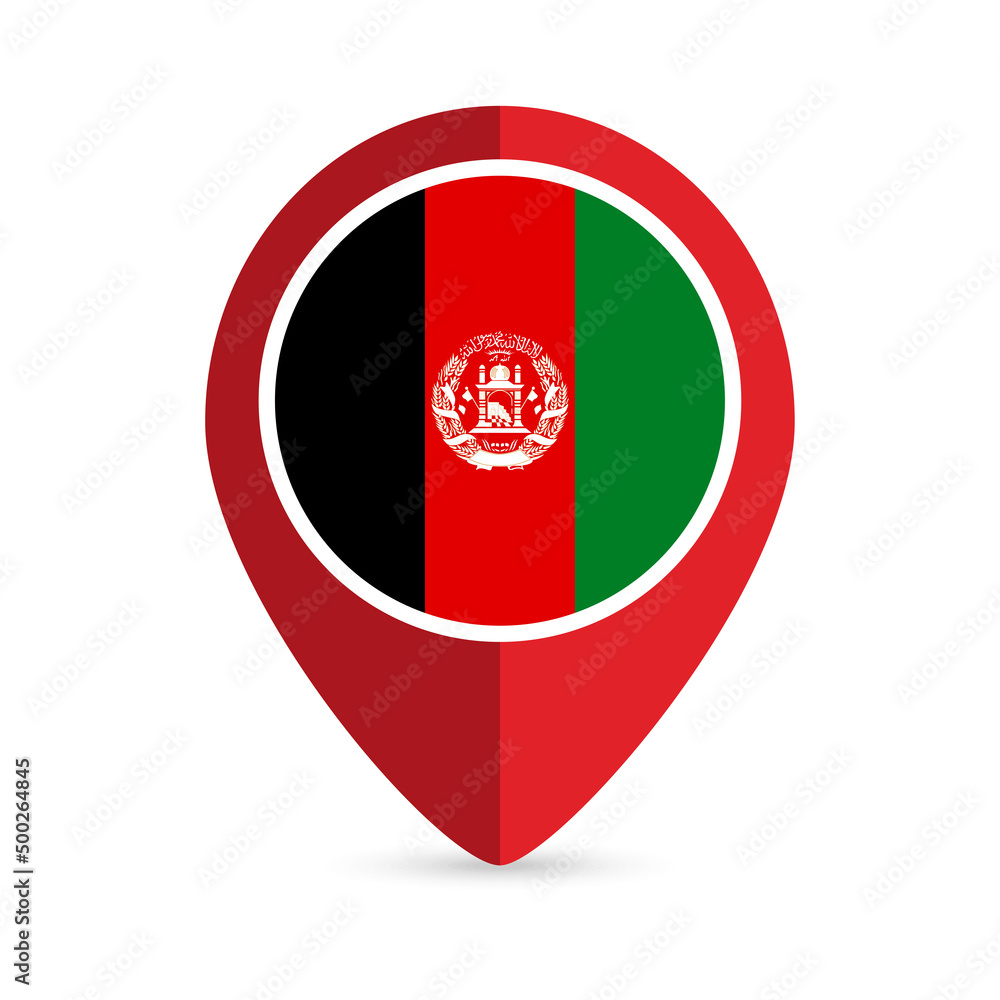 Obraz premium Map pointer with contry Afghanistan. Afghanistan flag. Vector illustration.