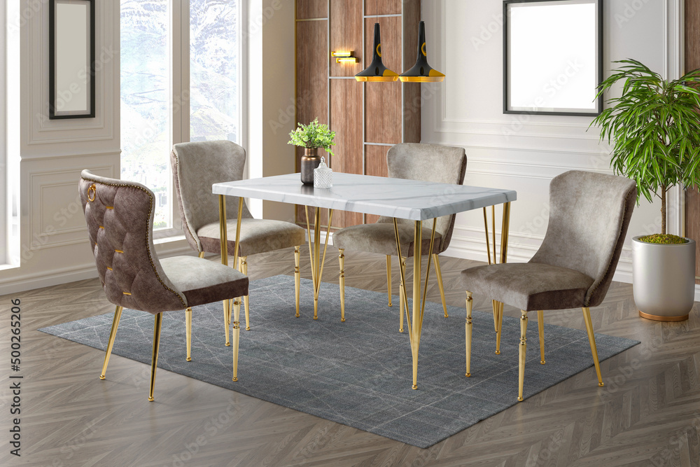 Fototapeta premium 3D rendering of neoclassical Dining room interior. interior design 