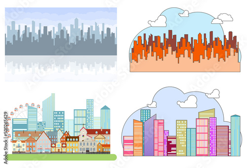 The old town against the backdrop of the metropolis. City landscape. Illustration of the old city against the backdrop of skyscrapers. Vector illustration.