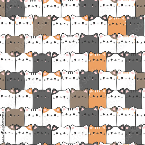 Seamless pattern with cute chubby cats cartoon