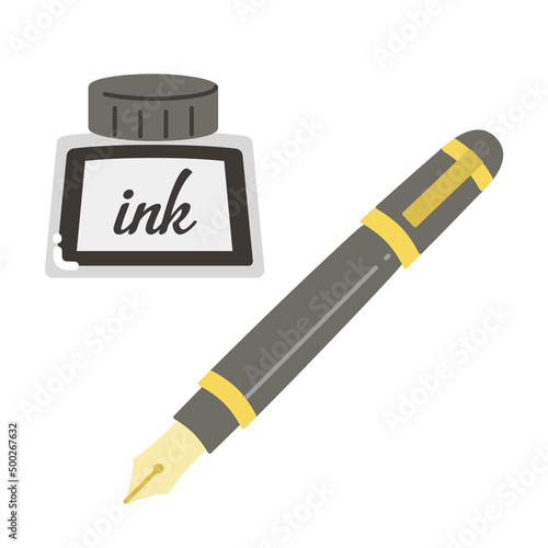 万年筆とインク壺のイラスト