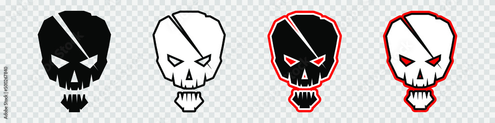 Aggressive skull with scar icon. Comic style illustration. T-shirt print for Horror or Halloween. Hand drawing illustration isolated on white background. Vector EPS 10. Aggressive skull with scar icon. Comic style illustration. T-shirt print for Horror or Halloween. Hand drawing illustration isolated on white background. Vector EPS 10.