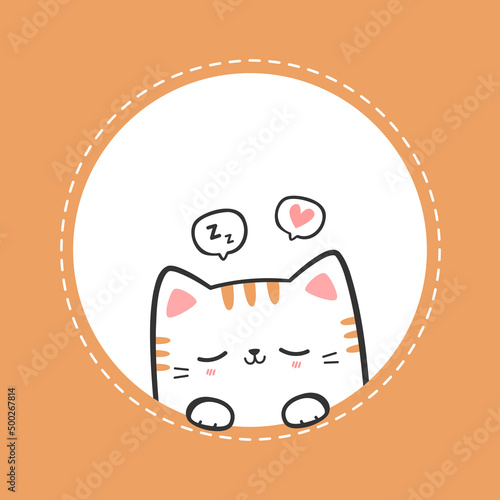 Cute sleeping kitty cat cartoon doodle card illustration vector