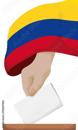 Colombian flag wrapping a hand during the suffrage, Vector illustration