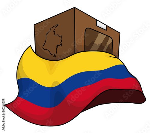 Patriotic view of ballot box with Colombian flag for elections, Vector illustration