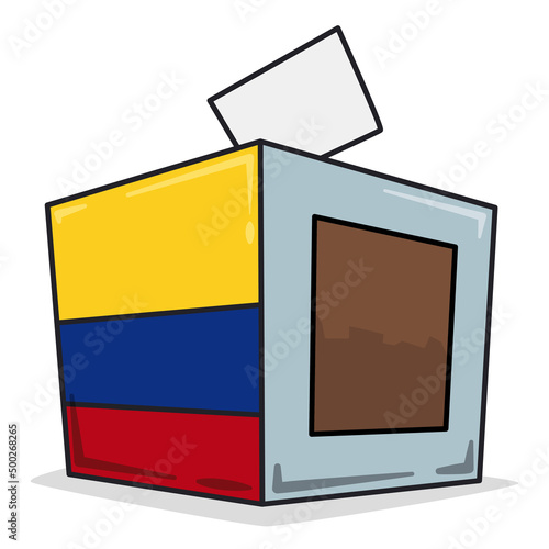 Vote and square shaped electoral box and Colombia's flag colors, Vector illustration