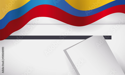 Waving Colombia flag and white ballot box, Vector illustration