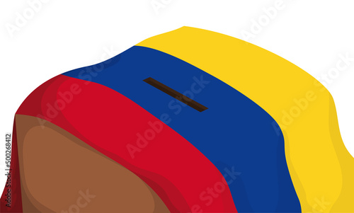 Ballot box covered with Colombian flag for democratic elections, Vector illustration