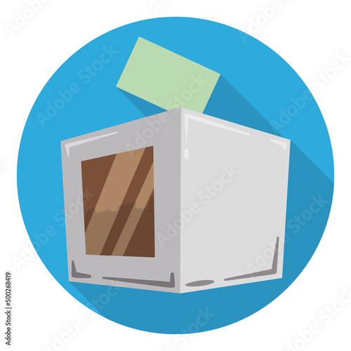 Blue button with electoral urn and vote in flat style, Vector illustration