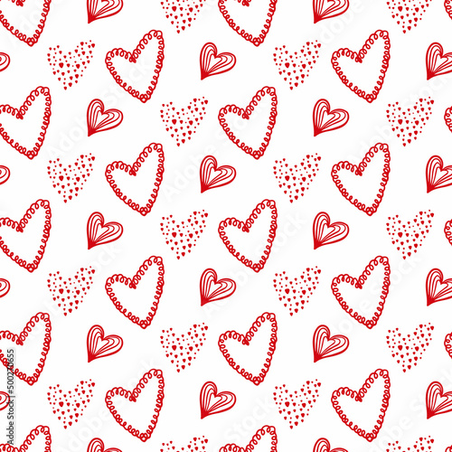 Cute hand drawn Valentine s hearts seamless pattern. Decorative doodle love heart shape in sketch style. Scribble ink hearts icon for wedding design  wrapping  ornate and greeting cards. Romantic