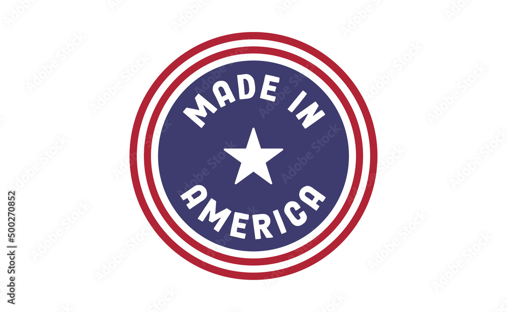 Made in America badge. United States patriotic symbol. American label. USA emblem. Made in America badge. United States patriotic symbol. American label. USA emblem.