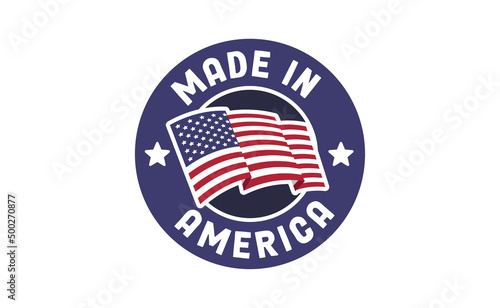 Made in America badge. United States patriotic symbol. American label. USA emblem.