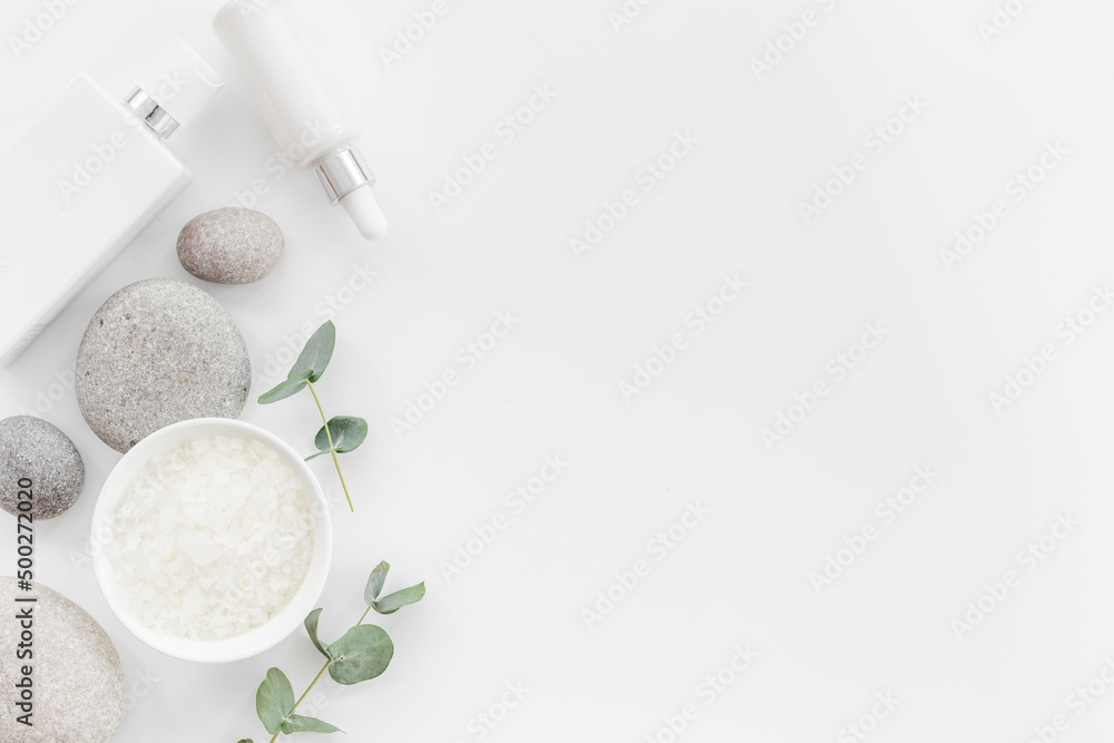 Beauty product mockup - white cosmetic products, top view