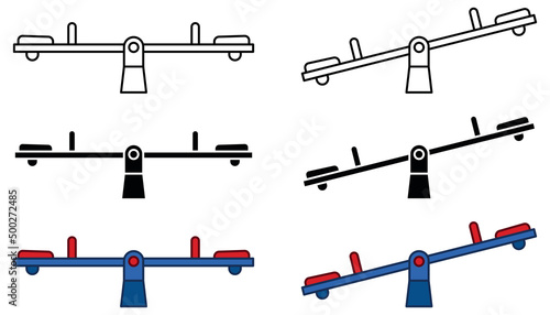 Seesaw or Teeter-Totter Playground Ride Clipart Set - Outline, Silhouette, Color