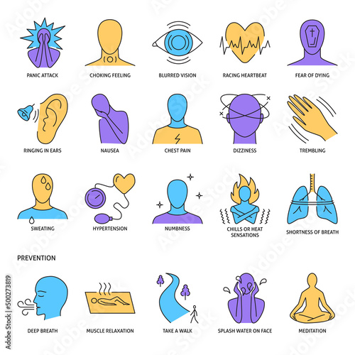 Panic disorder icon collection in colored line style