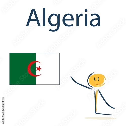 Character with the flag of Algeria. Teaching children geography and countries of the world