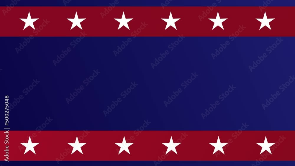 Blue background with red banner and white stars animated and moving across like an American media announcement Blue background with red banner and white stars animated and moving across like an American media announcement