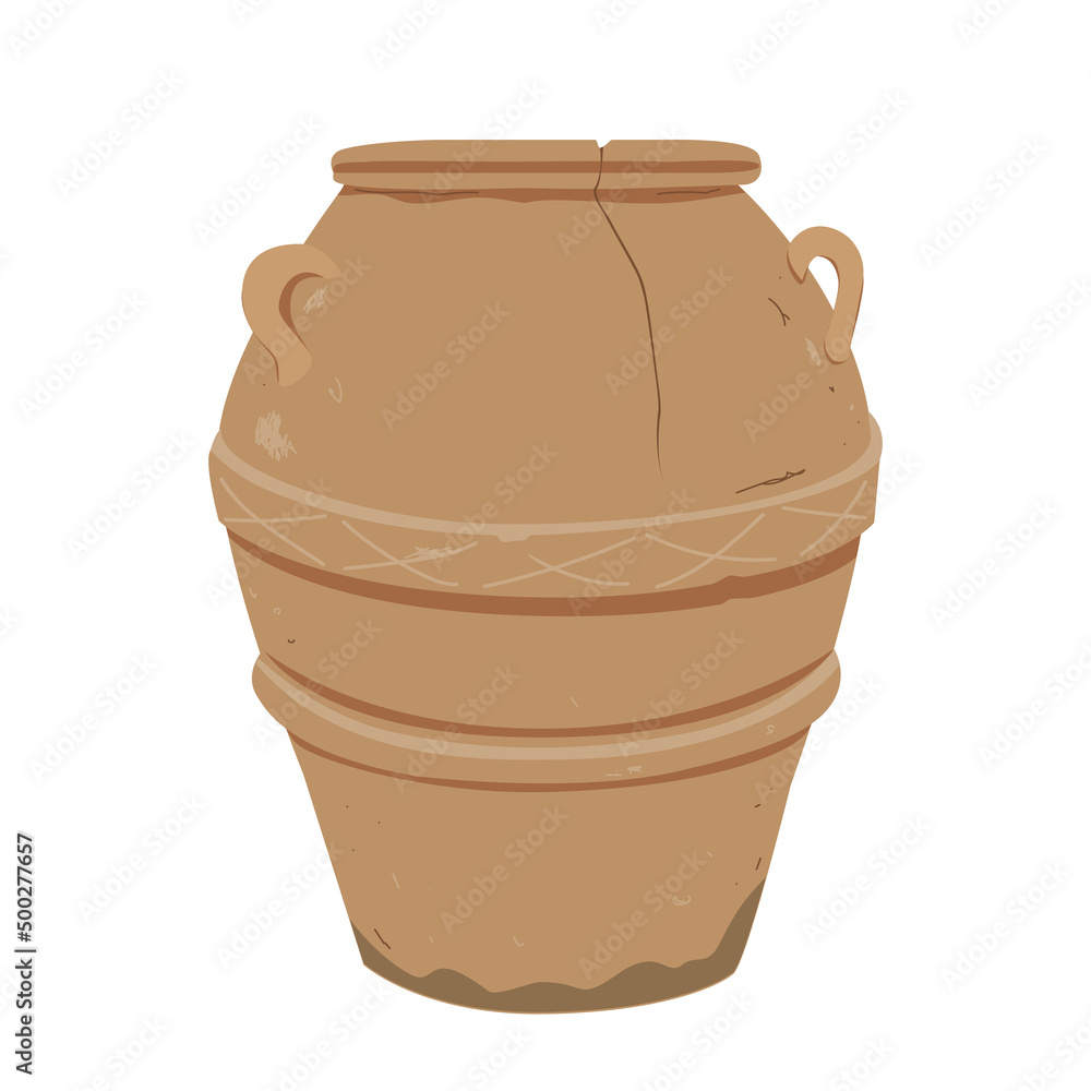 Old clay pot. Antique terracotta pottery, design element for home or patio decor. Vector illustration isolated on white. Old clay pot. Antique terracotta pottery, design element for home or patio decor. Vector illustration isolated on white.
