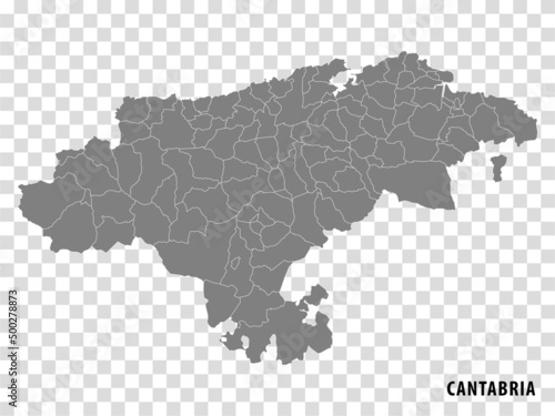 Blank map Cantabria of Spain. High quality map Comarcas of Cantabria on transparent background for your web site design, logo, app, UI. Spain. EPS10.