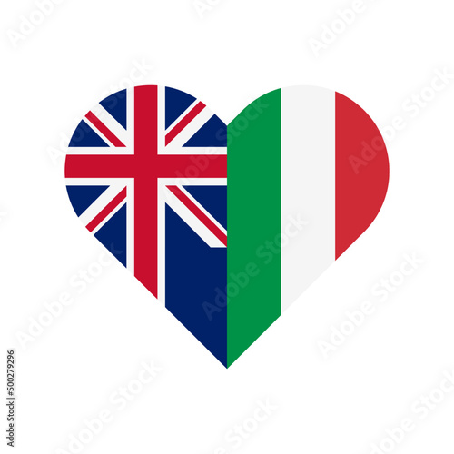 heart shape icon of united kingdom and italy flags. vector illustration isolated on white background