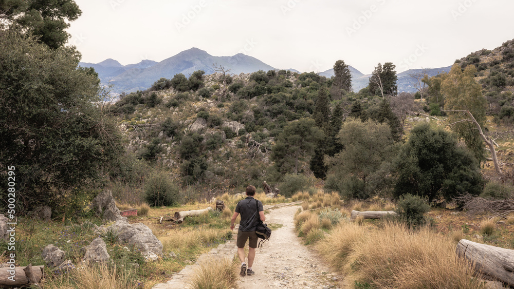 Hiking in the Spring Coastal Forest Hills of Sicily in Italy, Europe