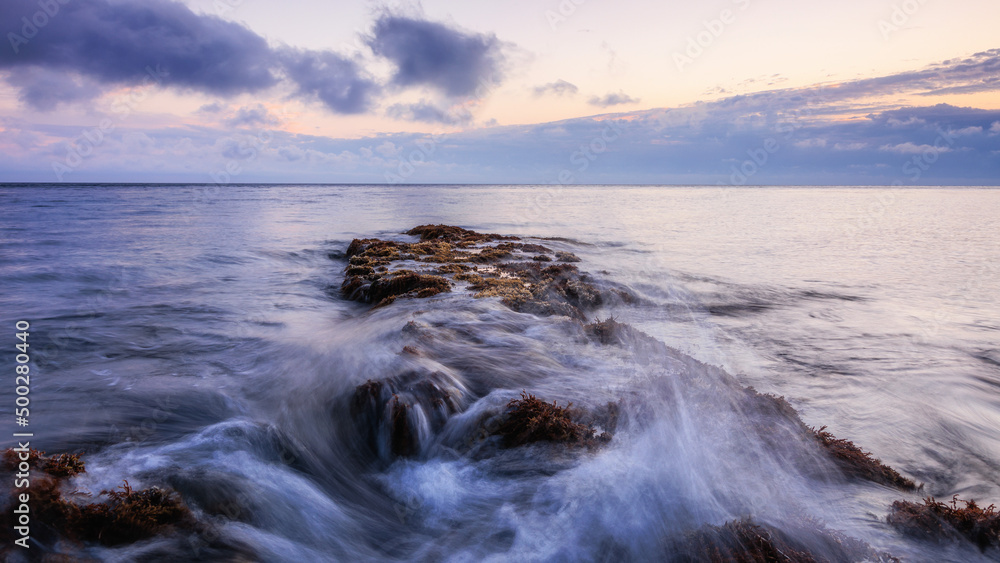 Sunrise at the Coast of Sicily at Capo Gallo, Mondello in spring Italy at the morning sea in Europe