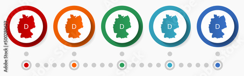 Germany map concept vector icon set, infographic template, flat design colorful web buttons in 5 color options