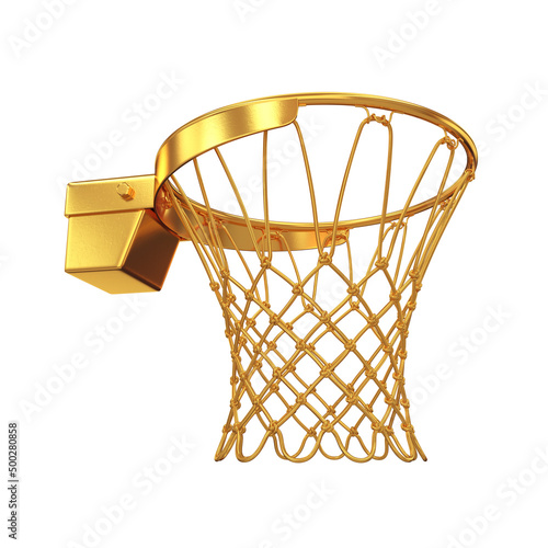 Basketball rim in gold color bottom view on a white background, 3d render