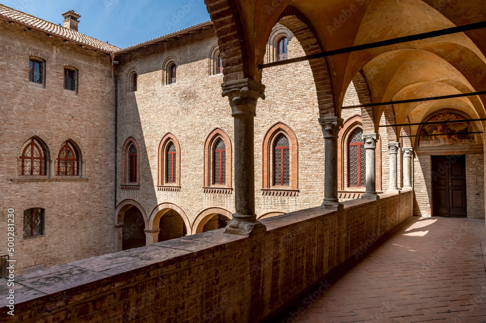 The colonnade and courtyard of the ancient castle of Fontanellato, Parma, Italy