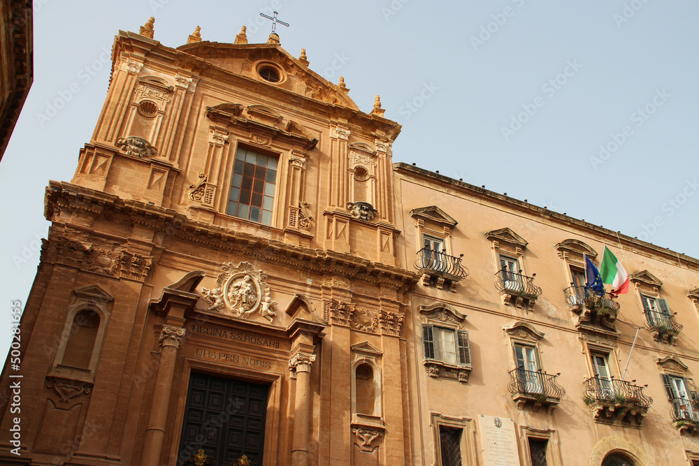 baroque palace (town hall) and church (st dominic) in agrigento in sicily (italy) 