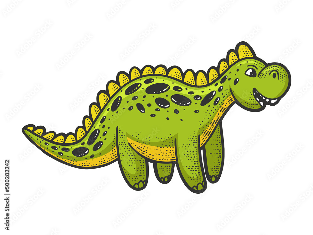 Obraz premium Stuffed soft toy dinosaur color sketch engraving vector illustration. T-shirt apparel print design. Scratch board imitation. Black and white hand drawn image.