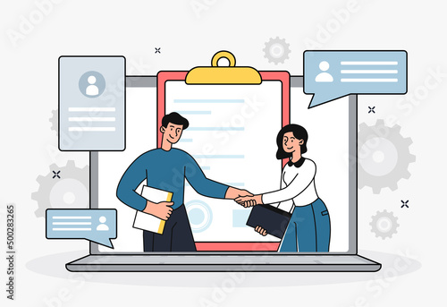 Man and woman conclude contract