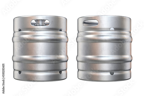 Schilderij op canvas A set of small beer kegs on a white background, 3d render