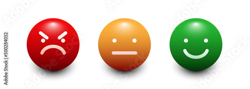 Rating scale or pain scale in the form of emoticons. From red to green smiley. Vector 3d clipart isolated on white background.