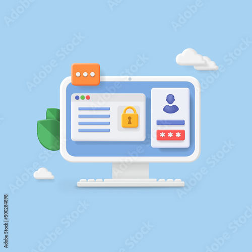 Authorization concept. Computer and account login and password. Sign in to account, authentication social media profile. Username, password window