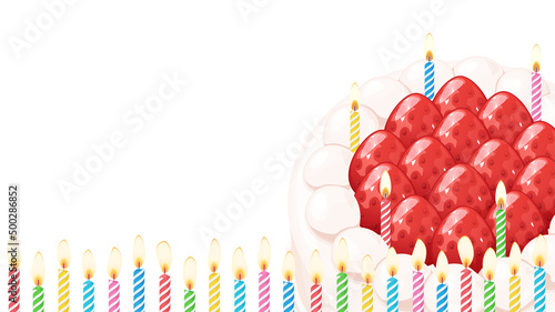 誕生日のろうそくとケーキのフレーム_イラスト_16:9