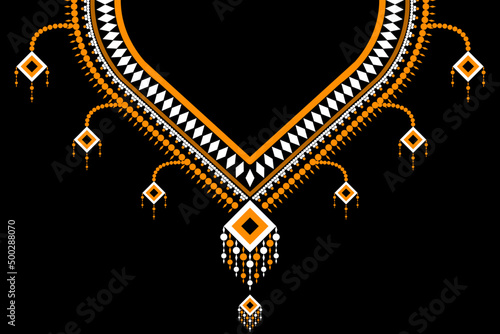 Ethnic Neck Collar Embroidery for fashion and other uses in vector. Geometric oriental pattern ethnic traditional flower necklace embroidery designs for women fashion backgrounds, wallpapers, clothes.